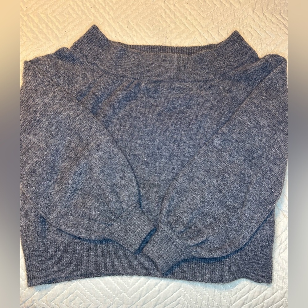H&M Gray Off Shoulder Fold Over Neck Sweater Wool Alpaca Blend Size S - Picture 3 of 8